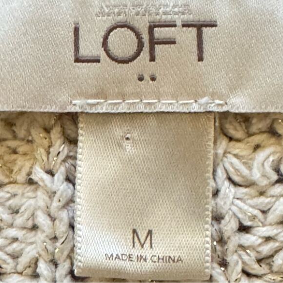 Loft cream and gold thread open front cardigan sweater size medium M
 b34 - Picture 2 of 4